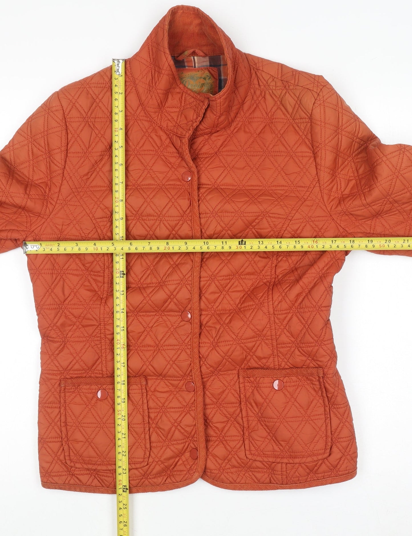 Denim Co Women’s Orange Quilted Jacket Size 14 Casual Mid-Length