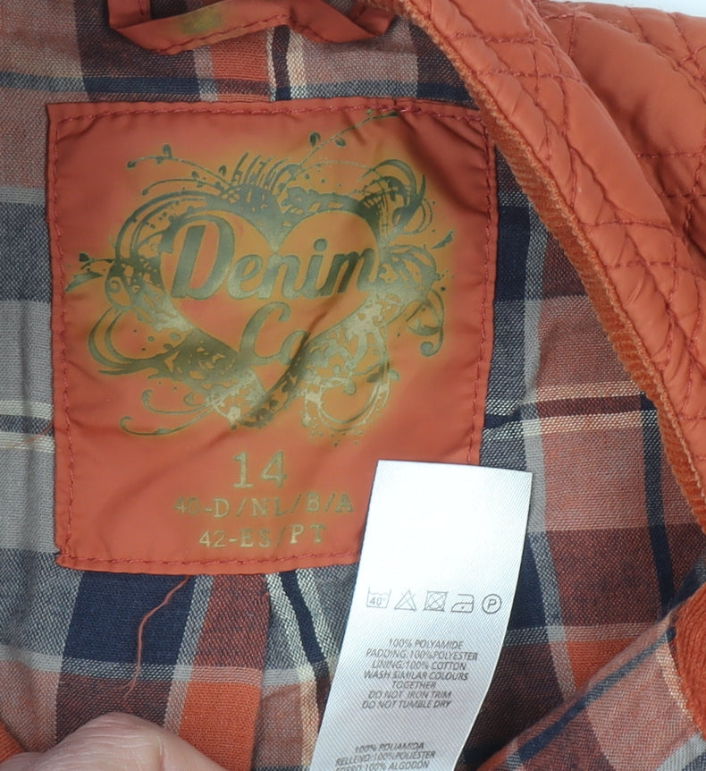 Denim Co Women’s Orange Quilted Jacket Size 14 Casual Mid-Length
