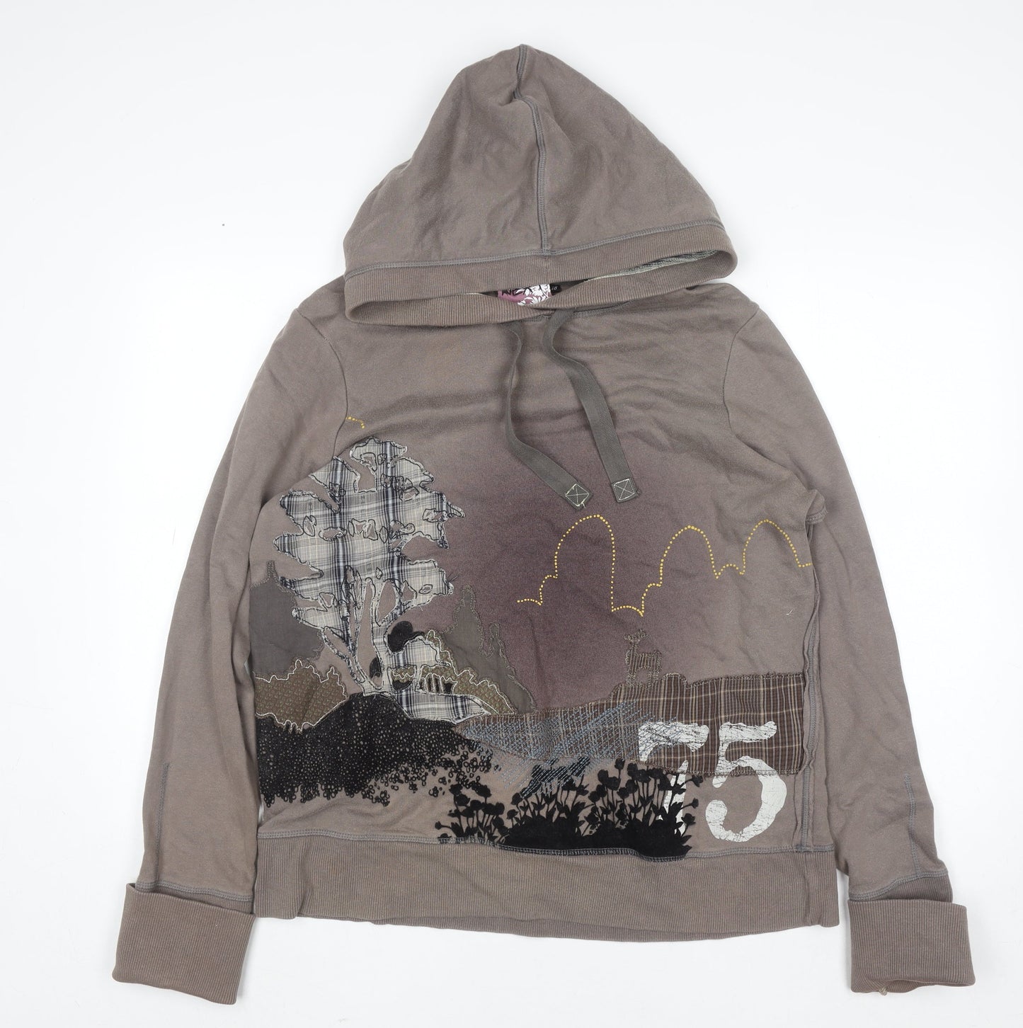 Next Women Brown Graphic Pullover Hoodie Size 18 Cotton Blend