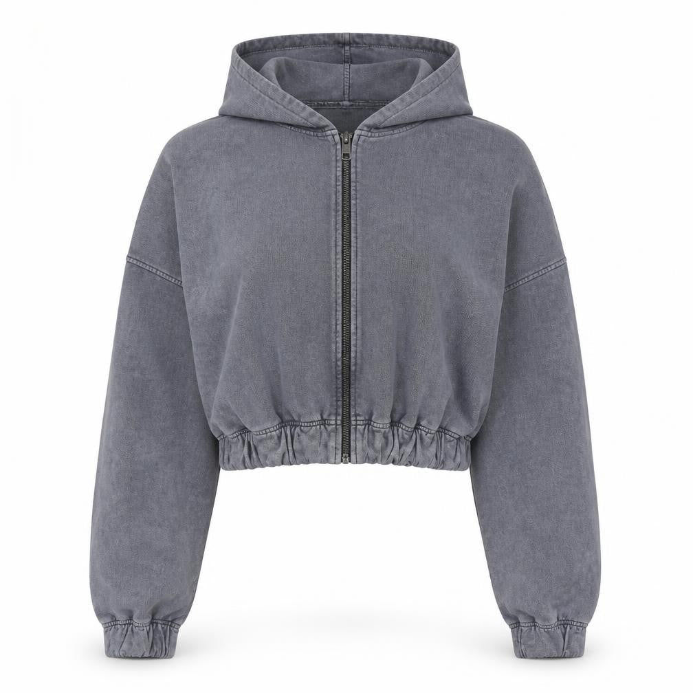 Boohoo Women Grey XL Cropped Full Zip Hoodie 100% Cotton