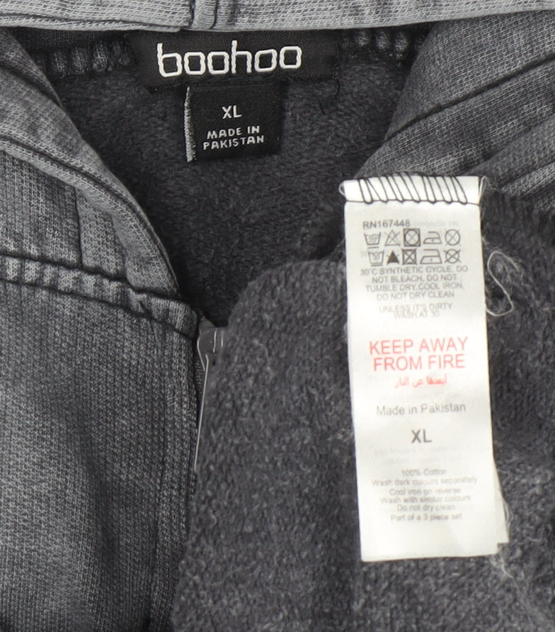 Boohoo Women Grey XL Cropped Full Zip Hoodie 100% Cotton