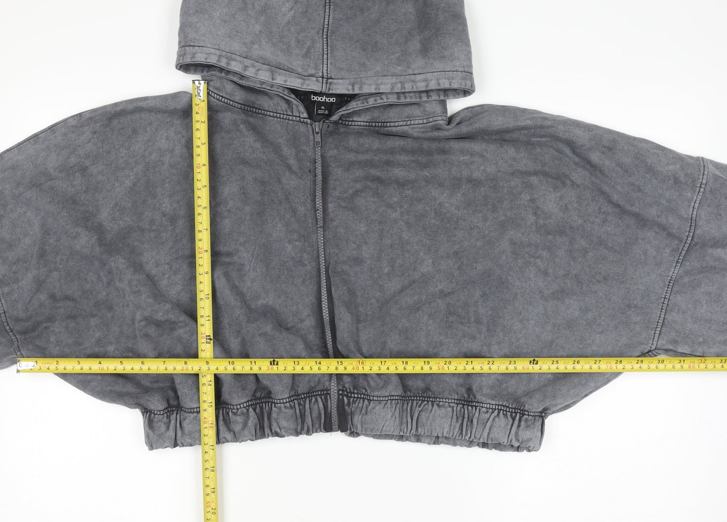 Boohoo Women Grey XL Cropped Full Zip Hoodie 100% Cotton