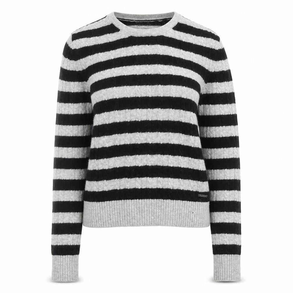 Superdry Womens Black Grey Striped Wool Blend Crew Neck Jumper XS