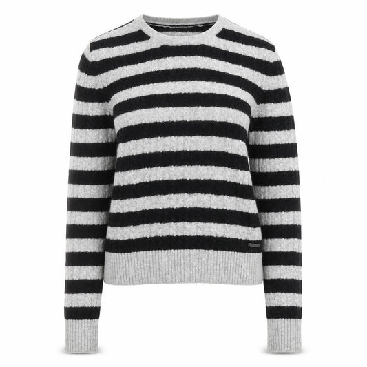 Superdry Womens Black Grey Striped Wool Blend Crew Neck Jumper XS