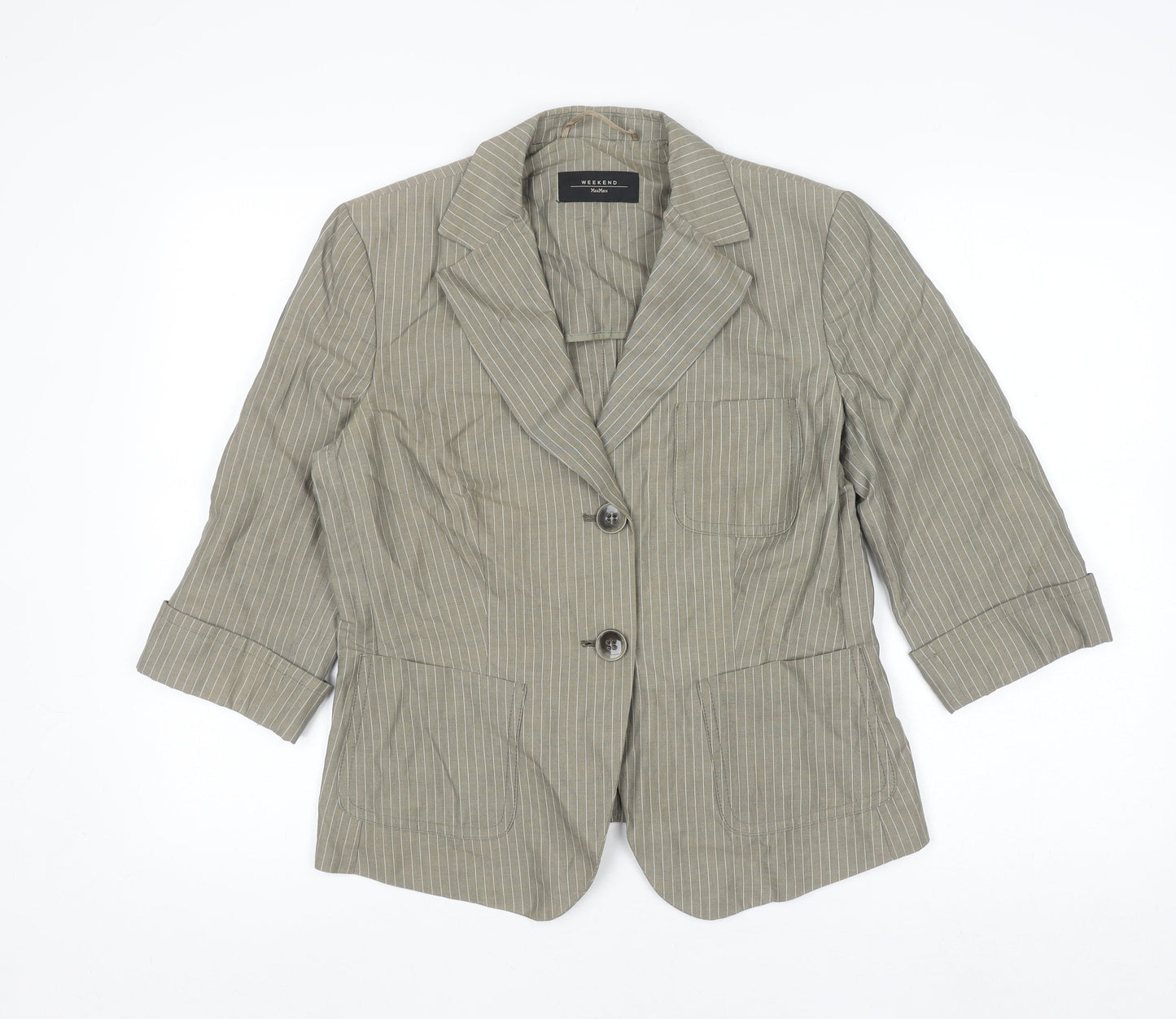 Max Mara Weekend Women Grey Striped Linen Blazer Size 12