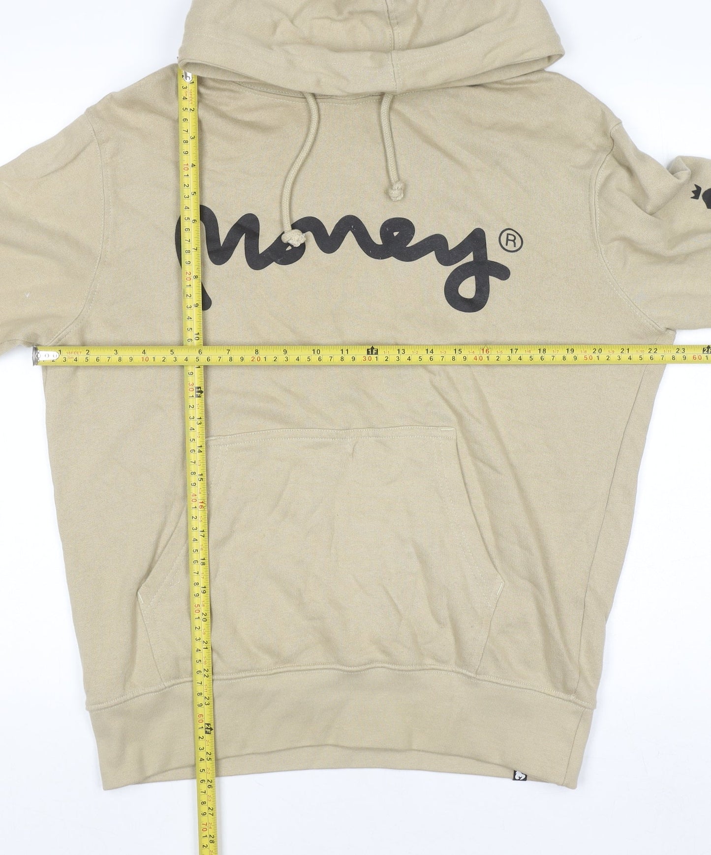 Money Mens Beige Pullover Hoodie M Graphic Logo Cotton Streetwear