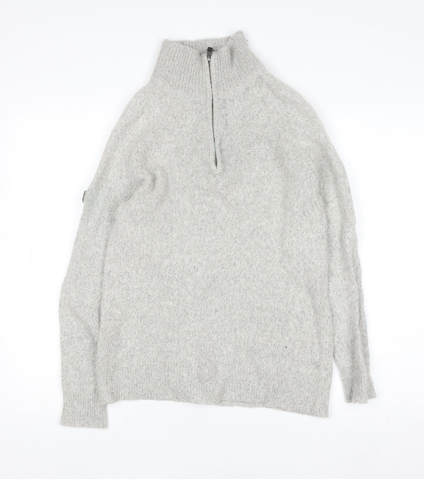 Superdry Women’s Grey Wool Blend 1/4 Zip High Neck Jumper Size L