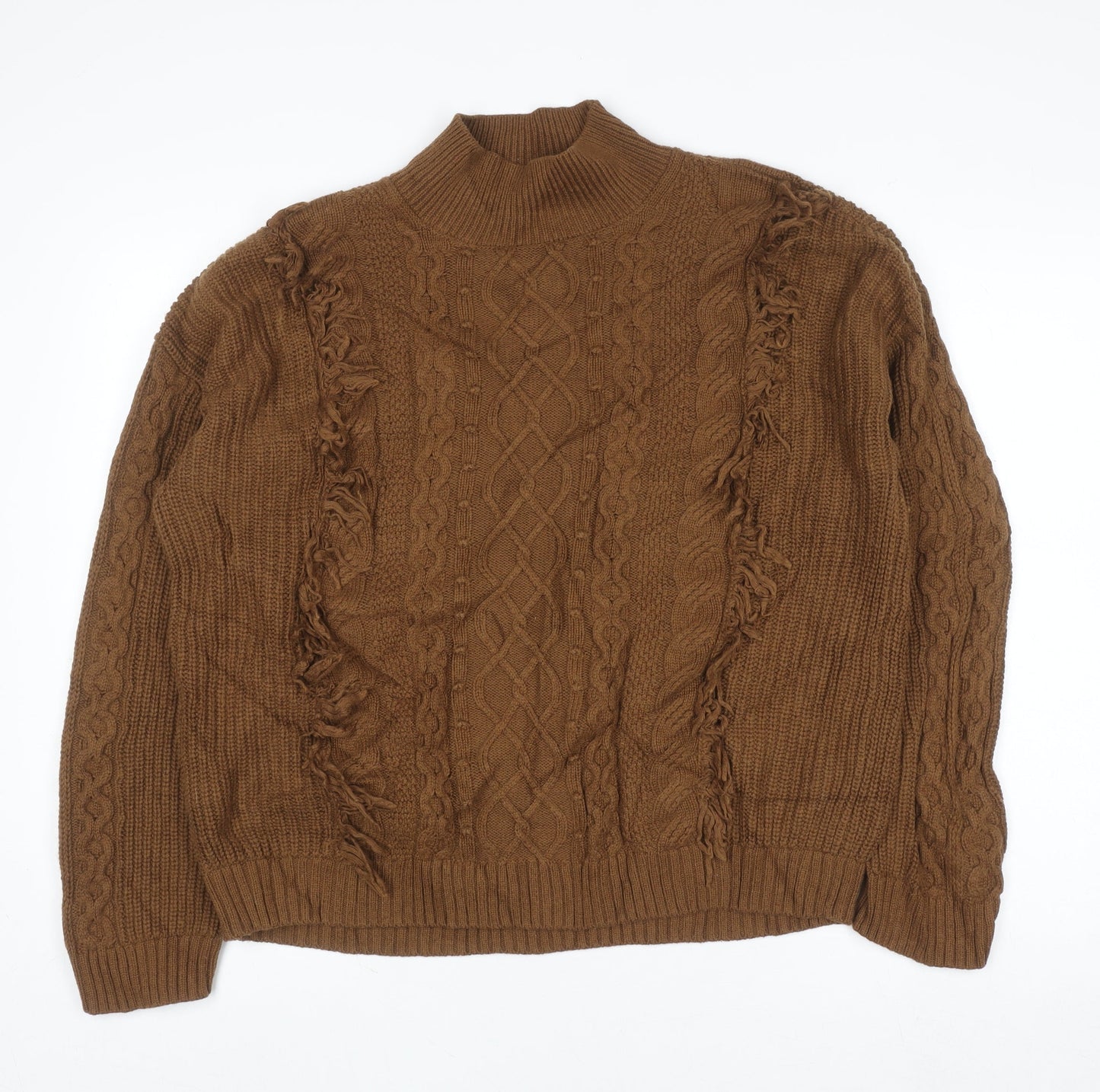 Marks and Spencer Per Una Women’s Brown Cable-Knit Mock Neck Jumper M