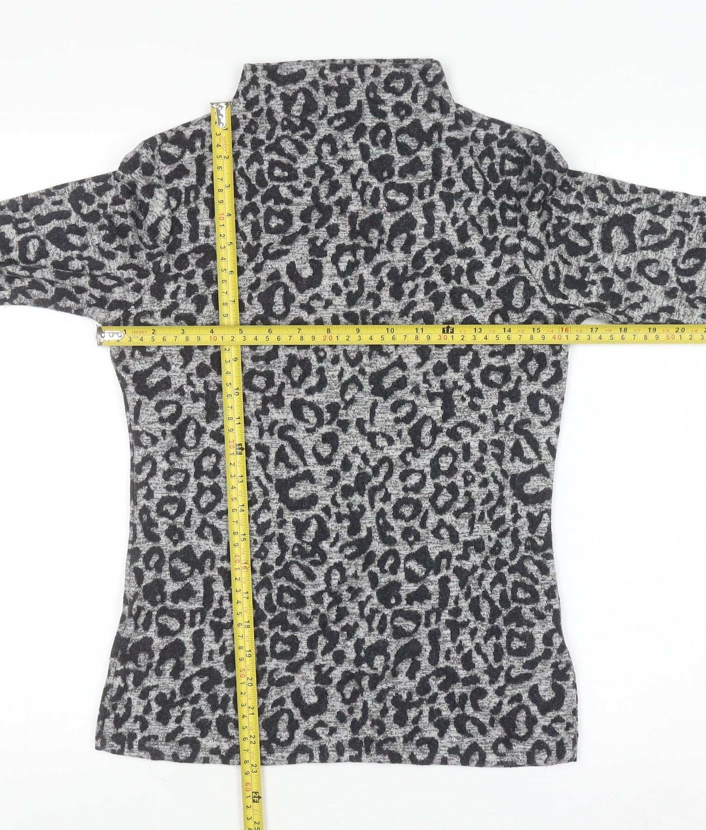 Oasis Women’s Grey Leopard Print Roll Neck Long Sleeve Top Size M