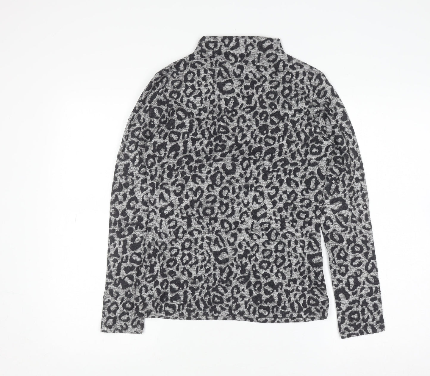 Oasis Women’s Grey Leopard Print Roll Neck Long Sleeve Top Size M