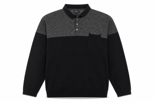 Next Men's Black XL Long Sleeve Geometric Knit Polo Shirt