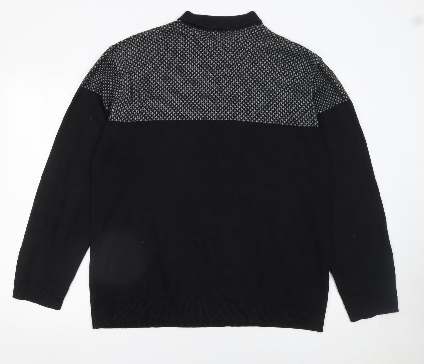 Next Men's Black XL Long Sleeve Geometric Knit Polo Shirt
