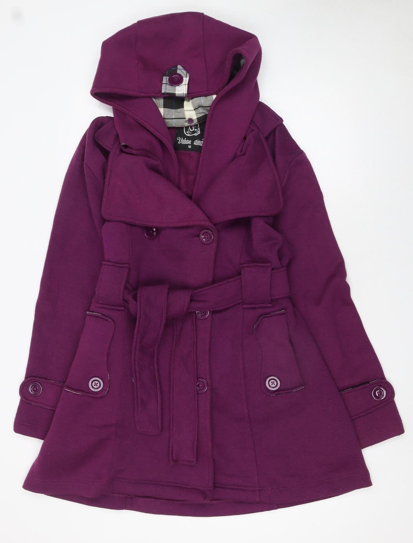 Urban Diva Women's Purple Hooded Belted Trench Coat Size 18