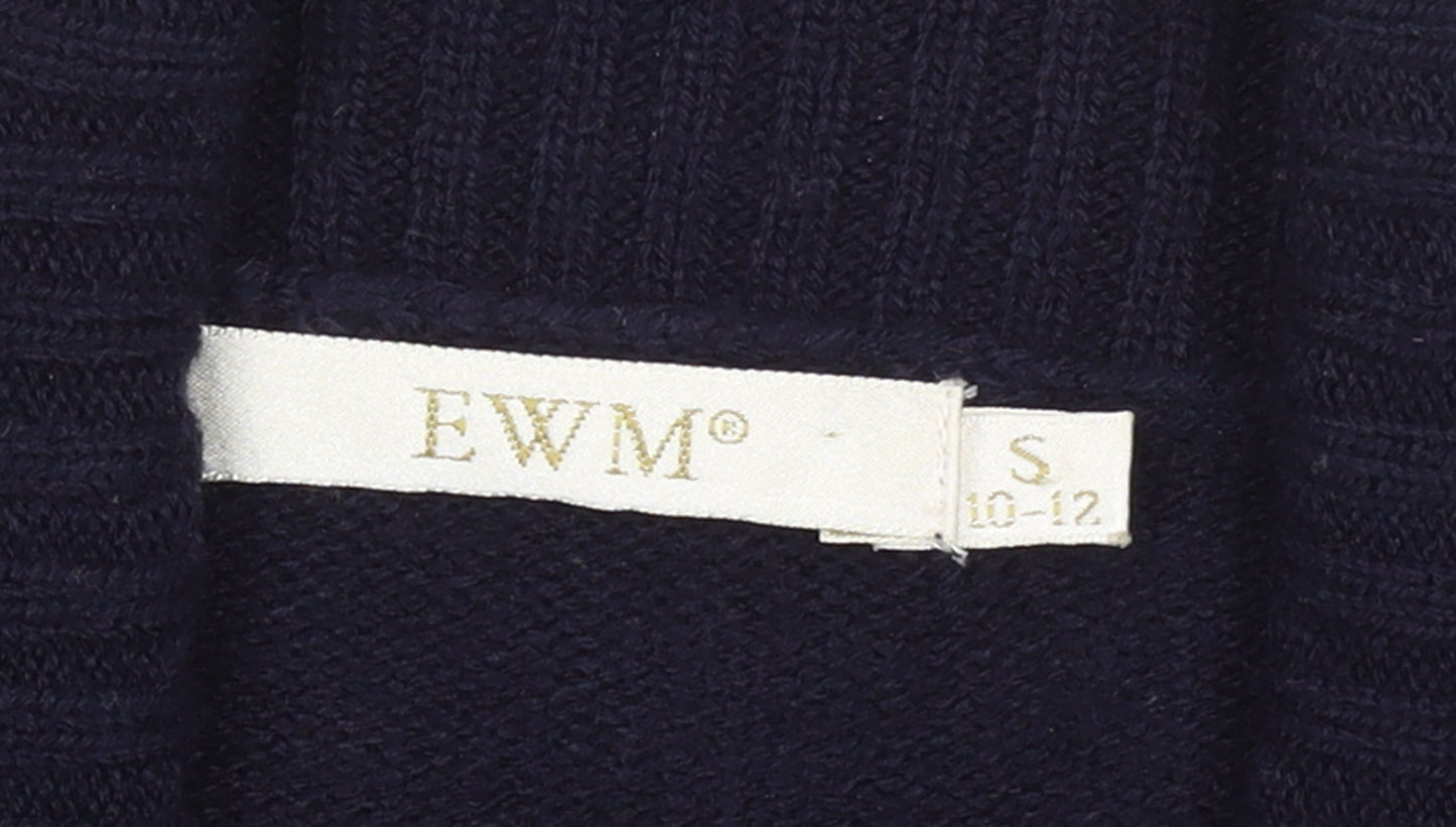 EWM Womens Blue Striped Open Cardigan Knitted Jumper Size S 10-12