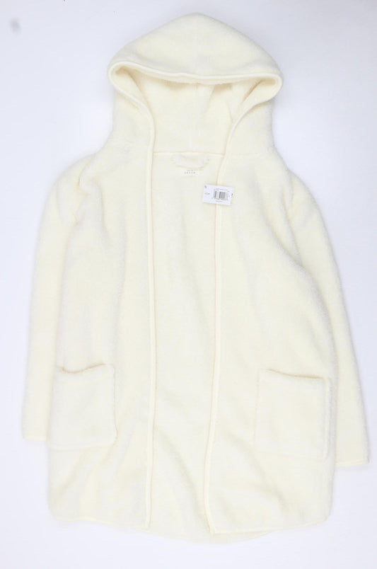 Matalan Women Ivory Fleece Hooded Robe Small Winter Nightwear