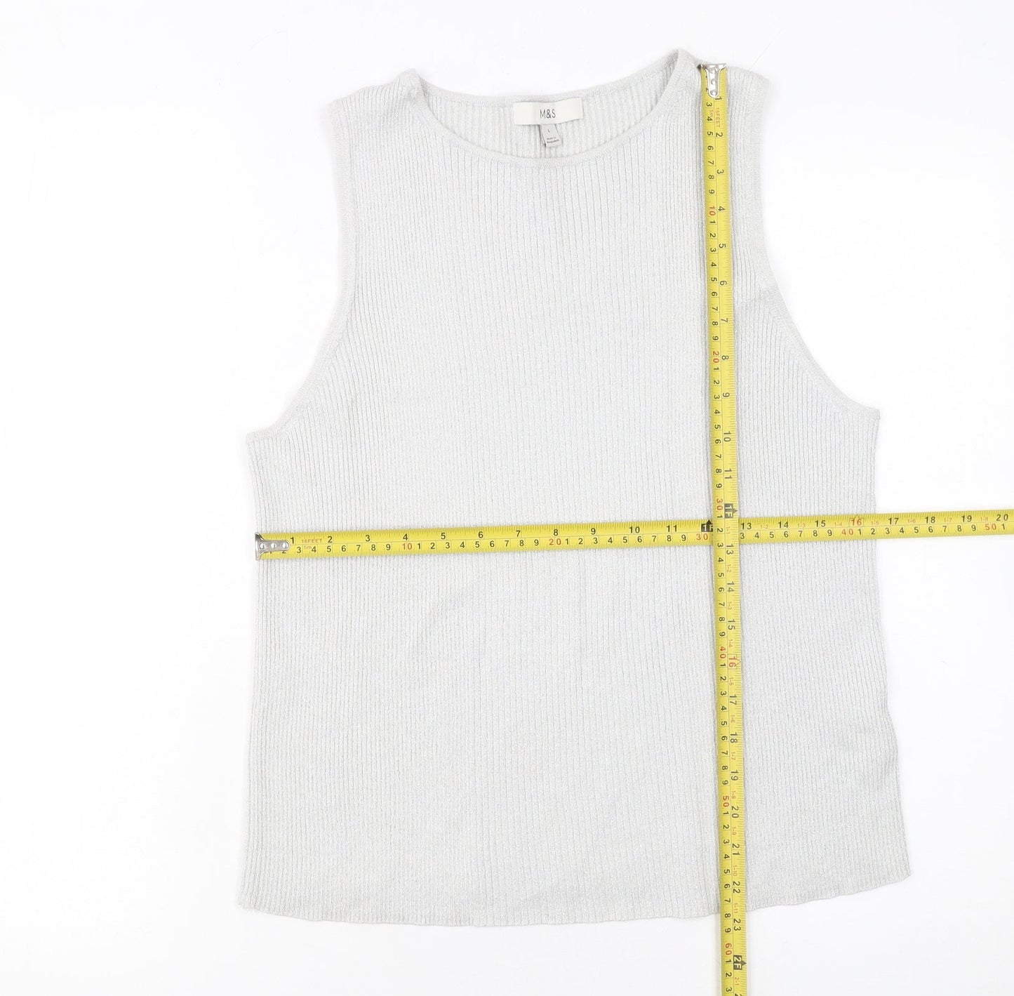 Marks and Spencer Womens Grey Knit Tank Top L Lightweight Viscose Blend