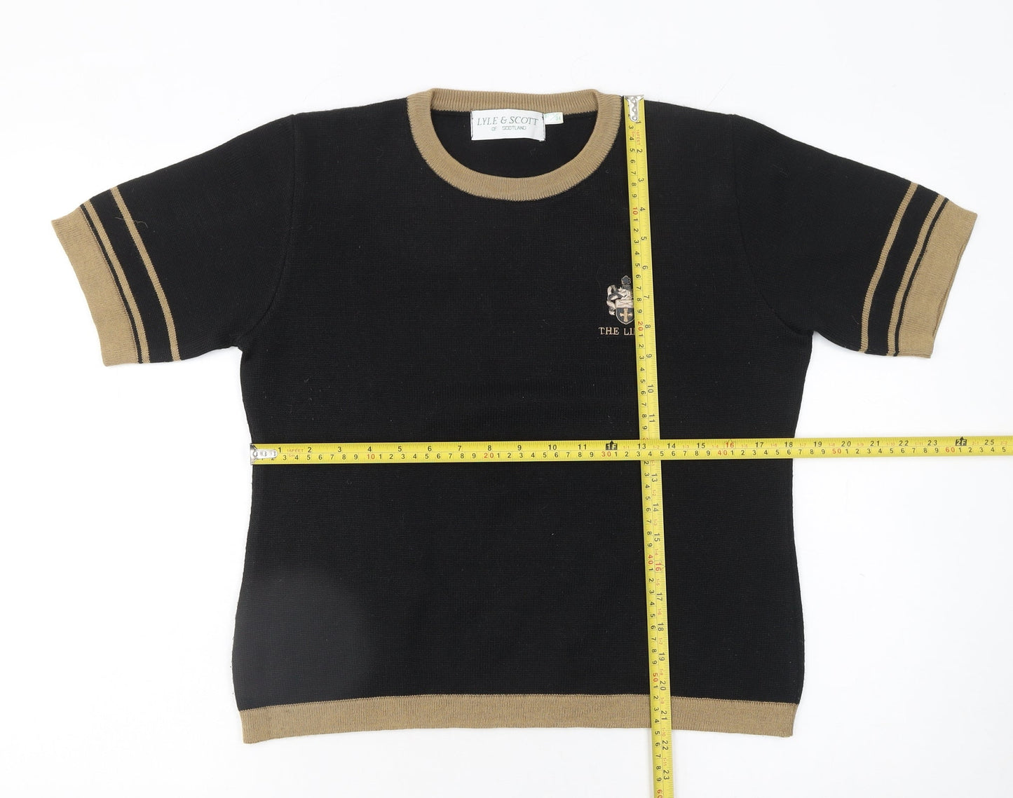 Lyle & Scott Womens Black Wool Blend Crew Neck Short Sleeve Jumper Size 8