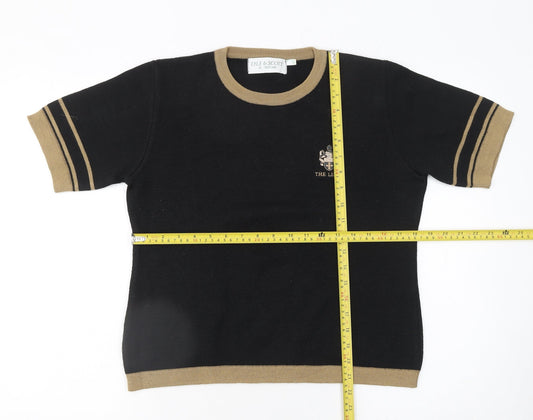 Lyle & Scott Womens Black Wool Blend Crew Neck Short Sleeve Jumper Size 8