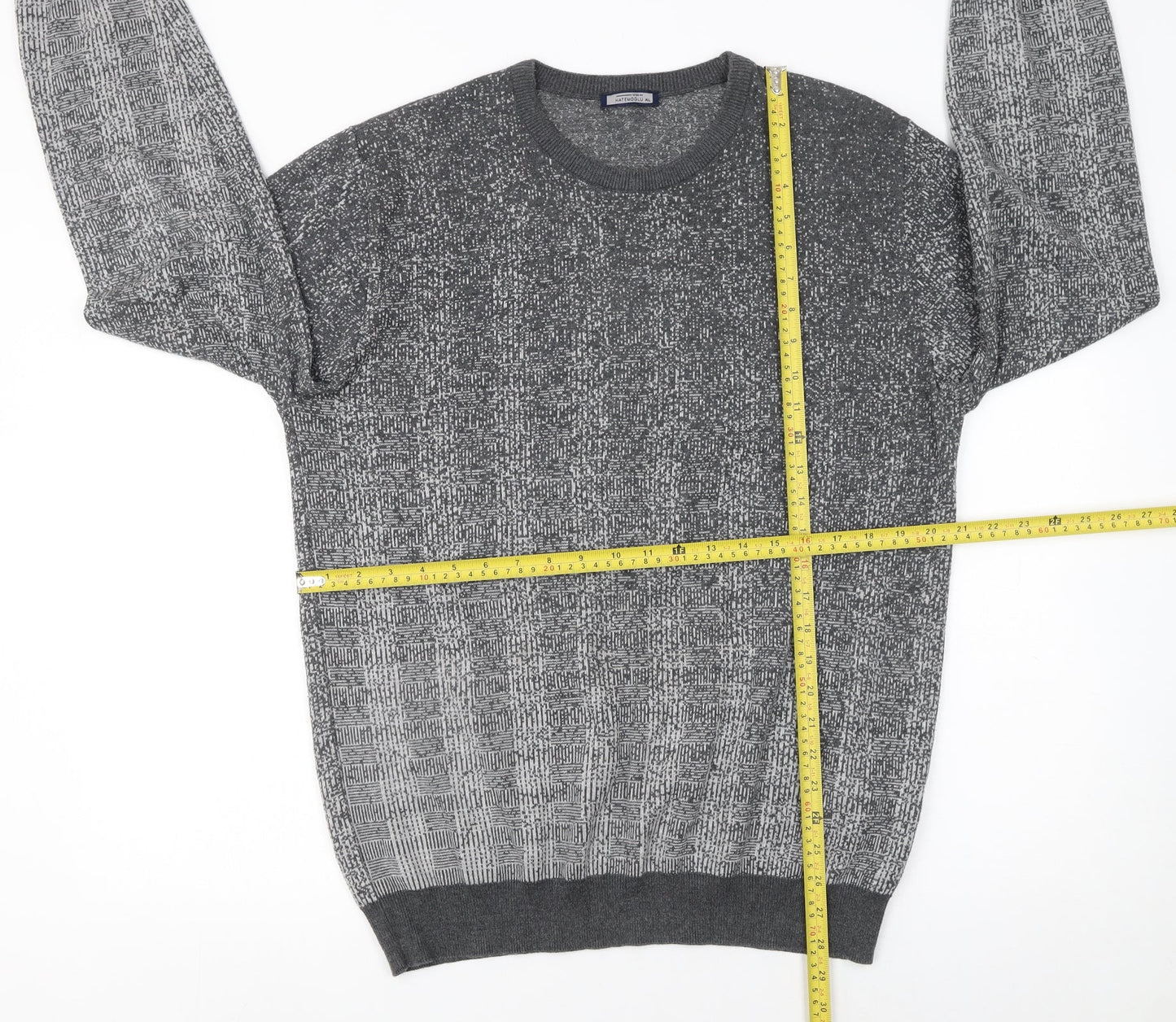 Hatemoglu Men’s Grey Geometric Knit Crew Neck Jumper XL