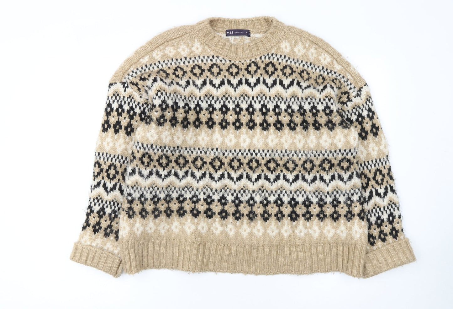 Marks and Spencer Women Beige Fair Isle Chunky Knit Jumper M