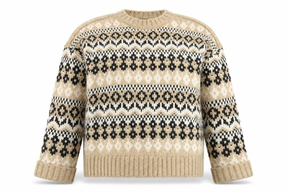 Marks and Spencer Women Beige Fair Isle Chunky Knit Jumper M