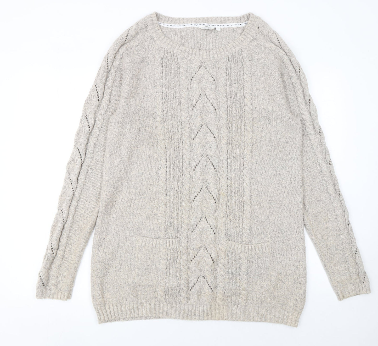 FatFace Womens Ivory Cable Knit Jumper Size 16 Crew Neck Pullover