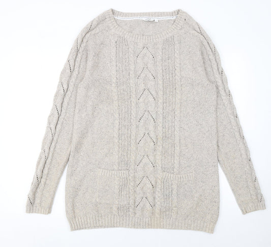FatFace Womens Ivory Cable Knit Jumper Size 16 Crew Neck Pullover