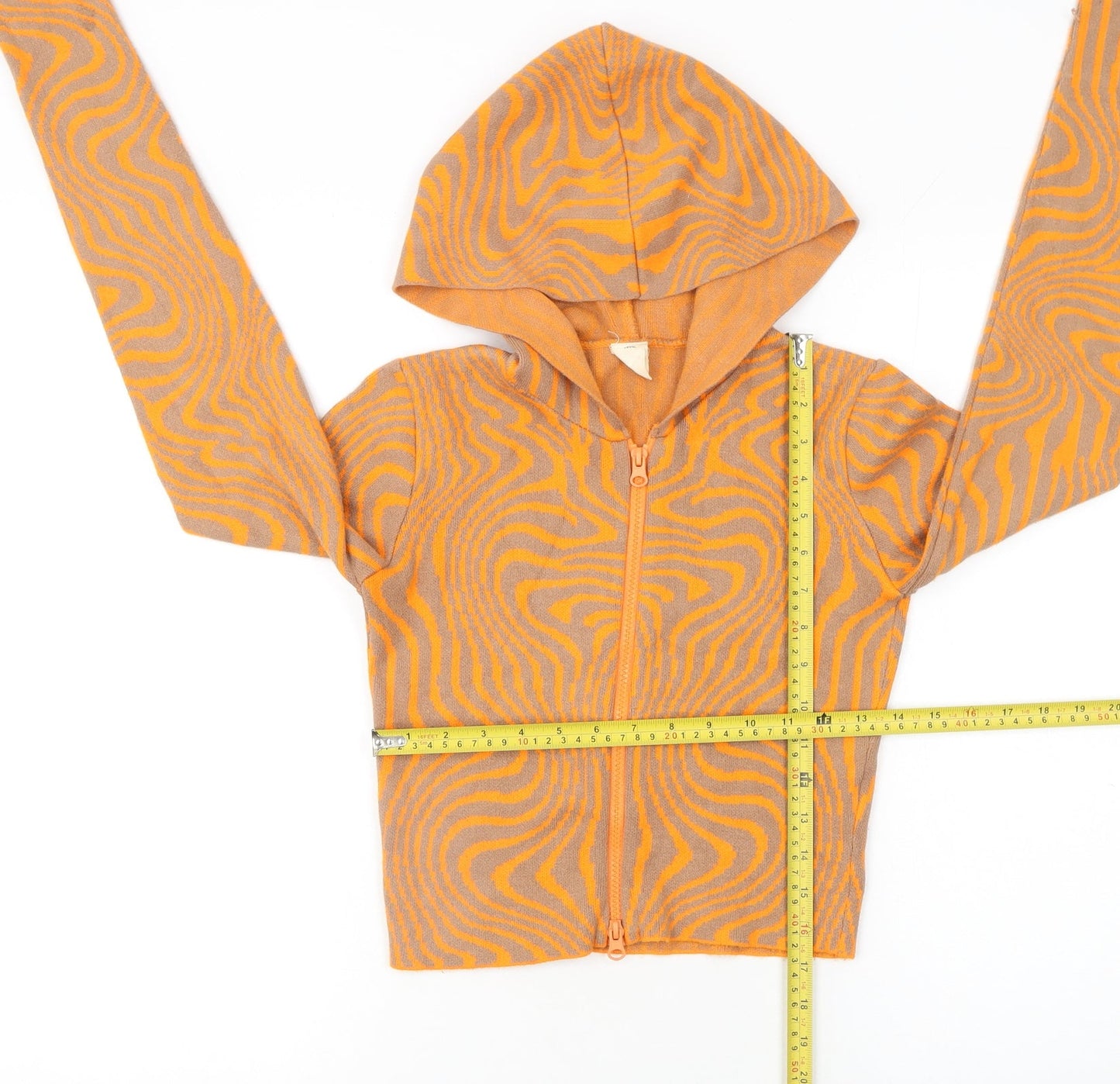 Urban Outfitters Women’s Orange Geometric Hooded Full Zip Jumper Size M