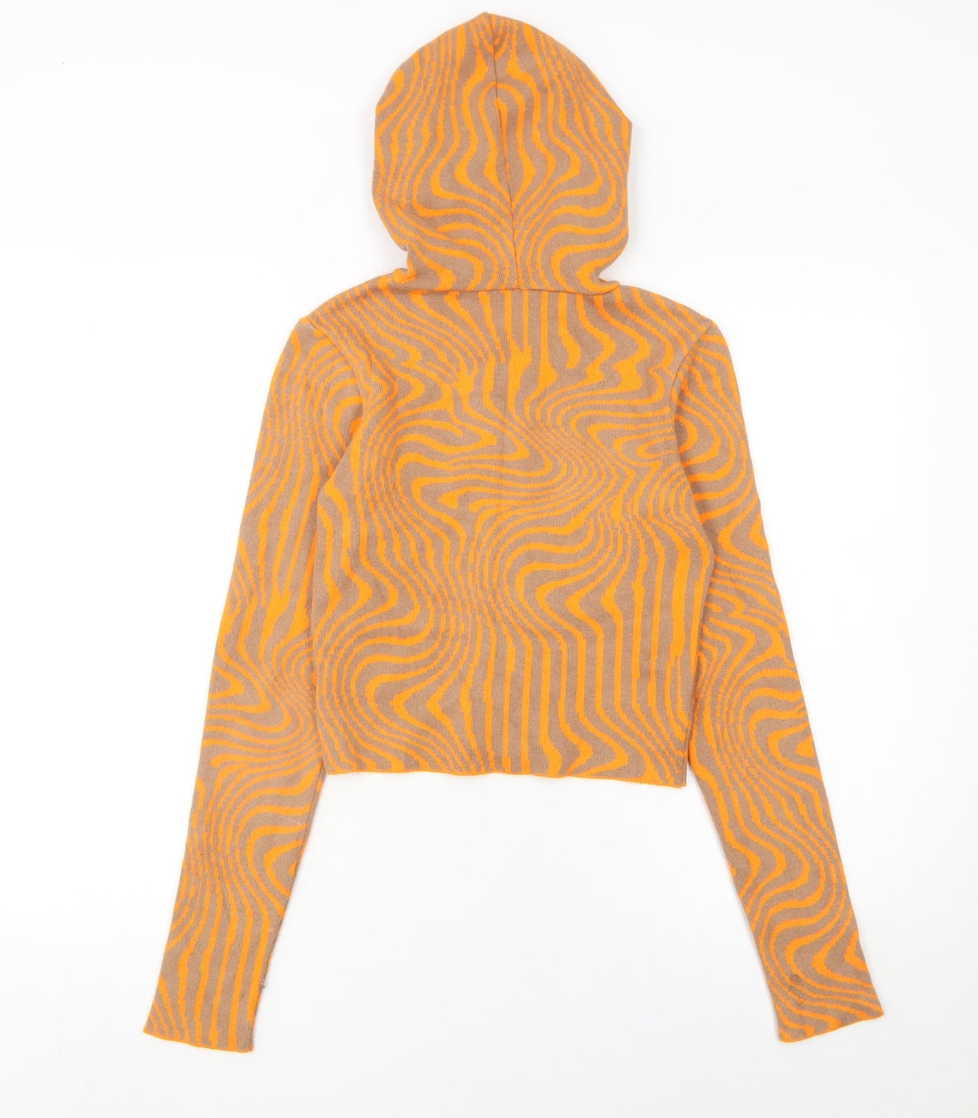 Urban Outfitters Women’s Orange Geometric Hooded Full Zip Jumper Size M