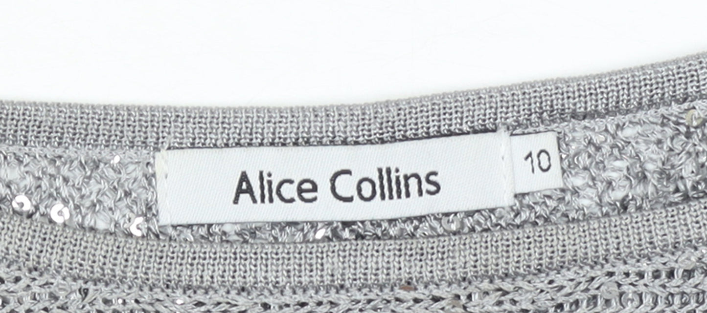 Alice Collins Women Silver Sequin Knit Cape Jumper Size 10