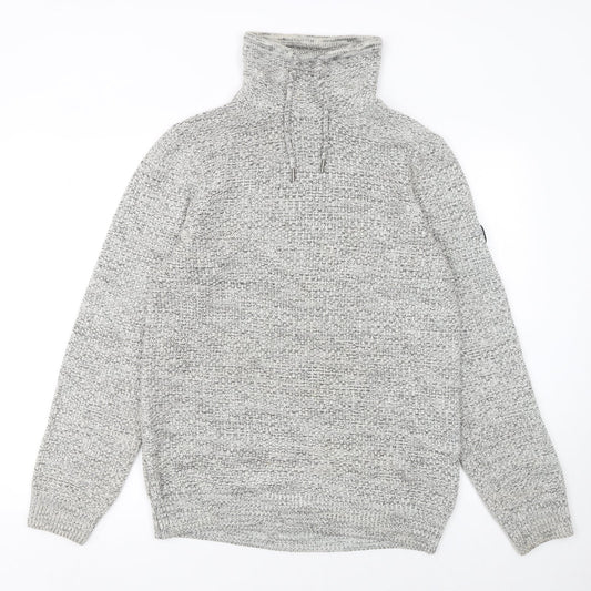 Firetrap Men’s Grey High Neck Chunky-Knit Pullover Jumper Size M