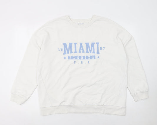 M&Co Women Ivory Miami Print Cotton Blend Sweatshirt UK 16