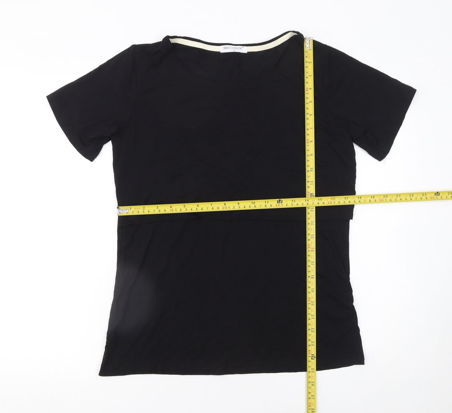 SMALLSHOW Women Black M Basic Short Sleeve Cotton T-Shirt
