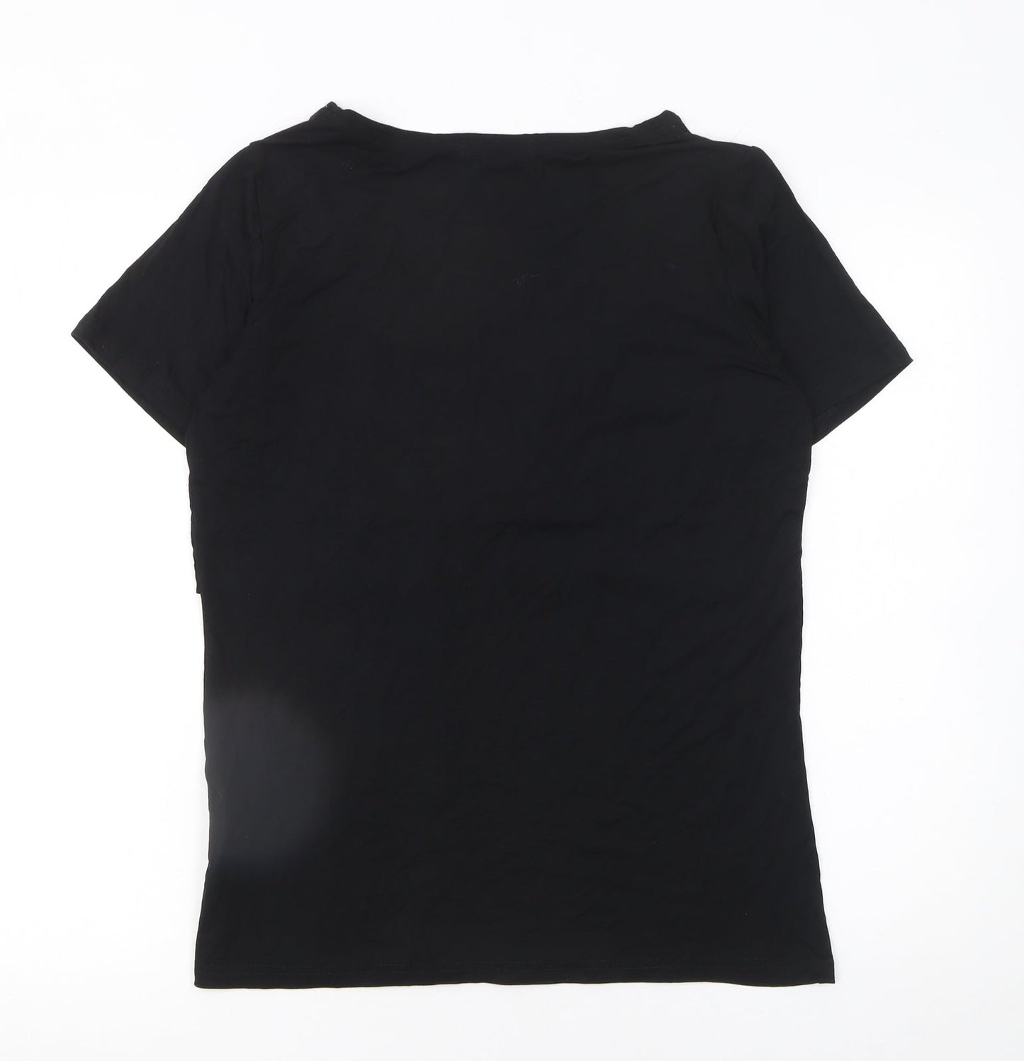 SMALLSHOW Women Black M Basic Short Sleeve Cotton T-Shirt