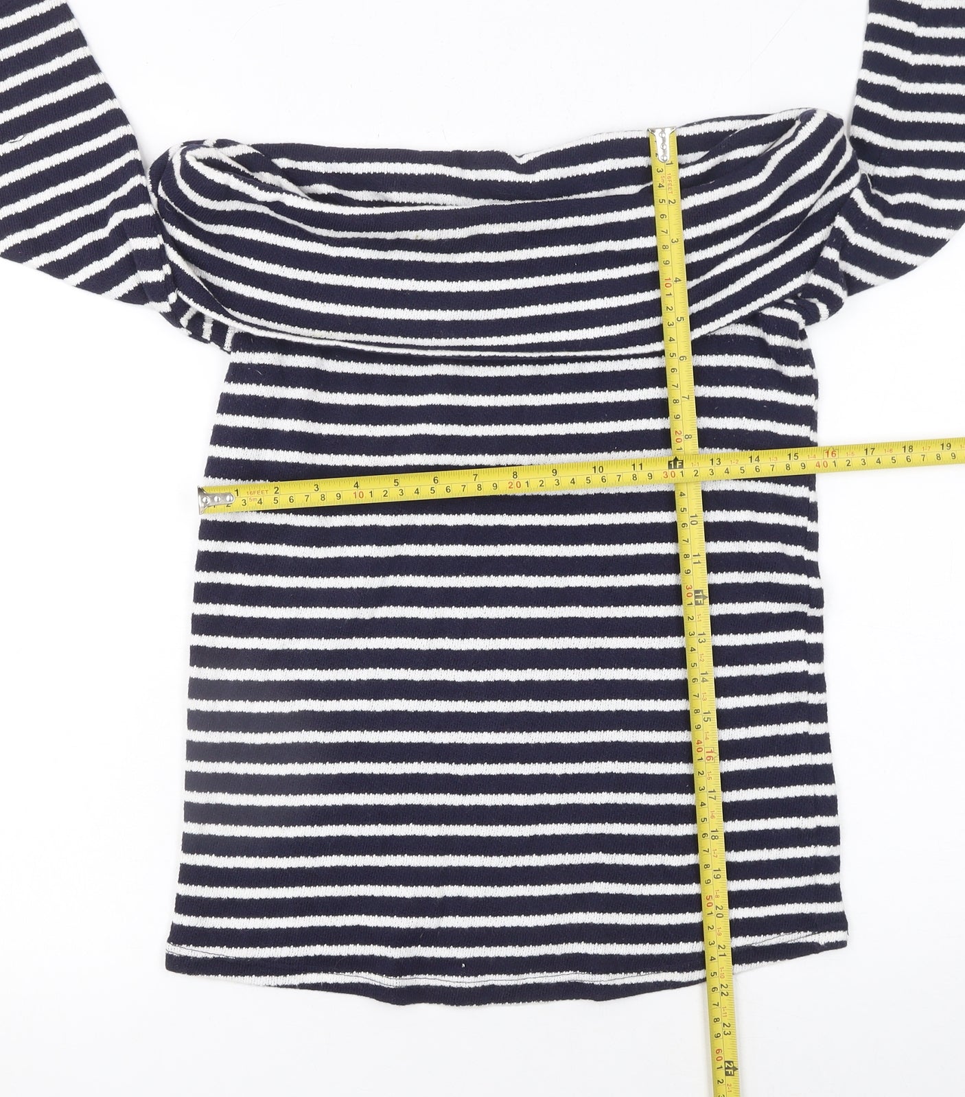 Next Womens Blue Striped Off Shoulder Cotton Top Size 6