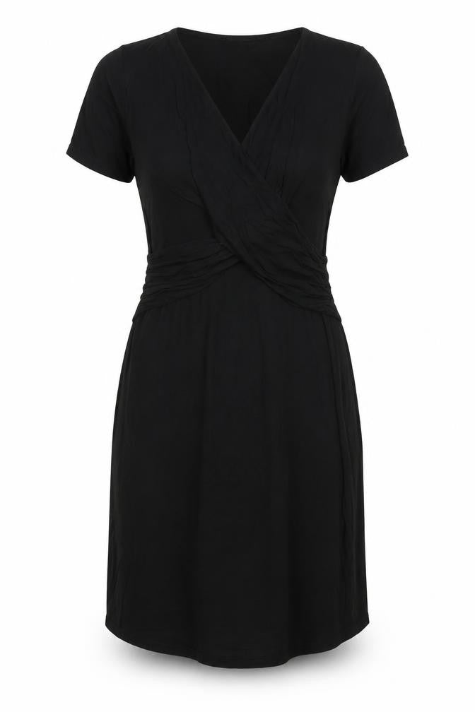 Boohoo Women Black Size 8 Wrap Dress Short Sleeve V-Neck