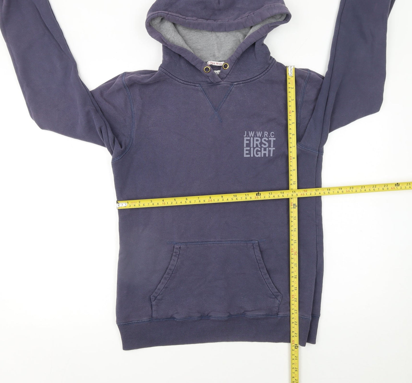 Jack Wills Womens Blue Size 12 Pullover Hoodie Cotton J.W.W.R.C. Print
