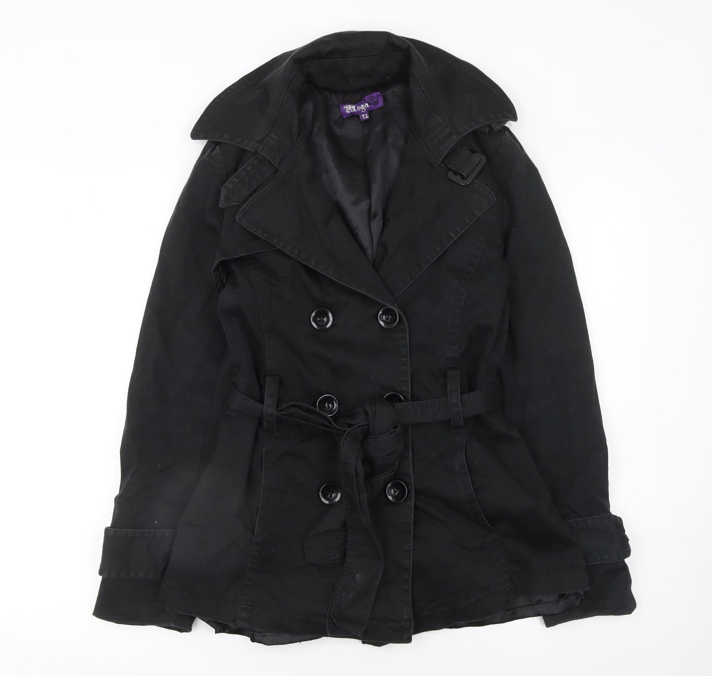 Yoga Women's Black L Trench Coat Belted Cotton Blend Classic Style