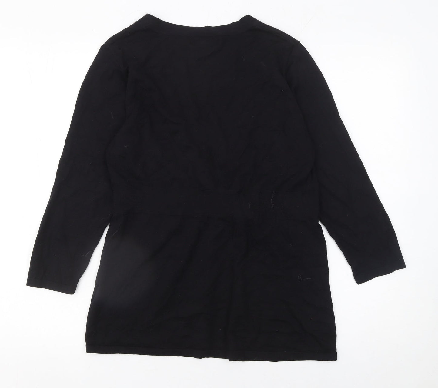 Monsoon Women Black Size 14 Cotton Belted Long Sleeve Cardigan
