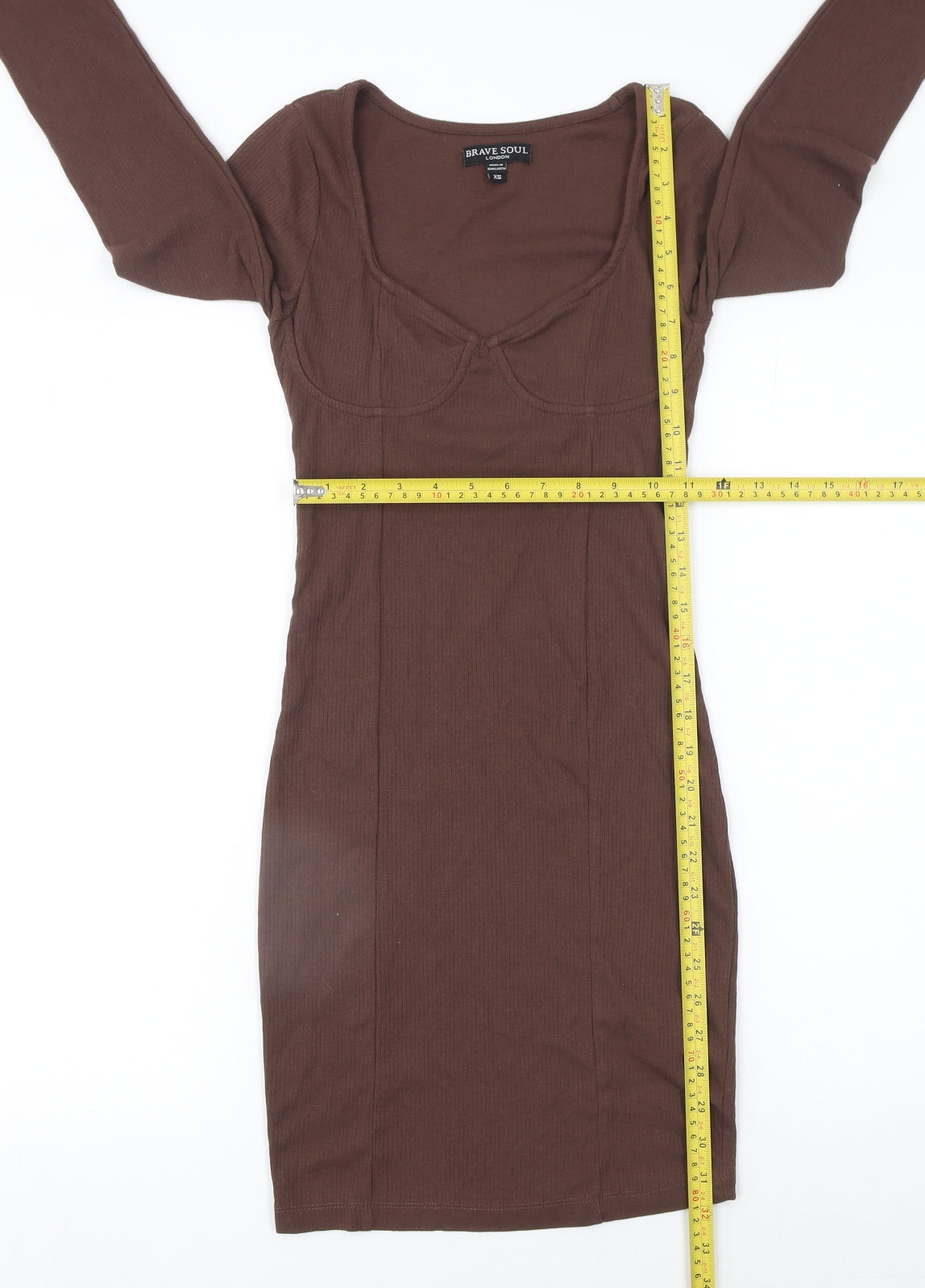 Brave Soul Women's Brown Long Sleeve Bodycon Jersey Dress XS