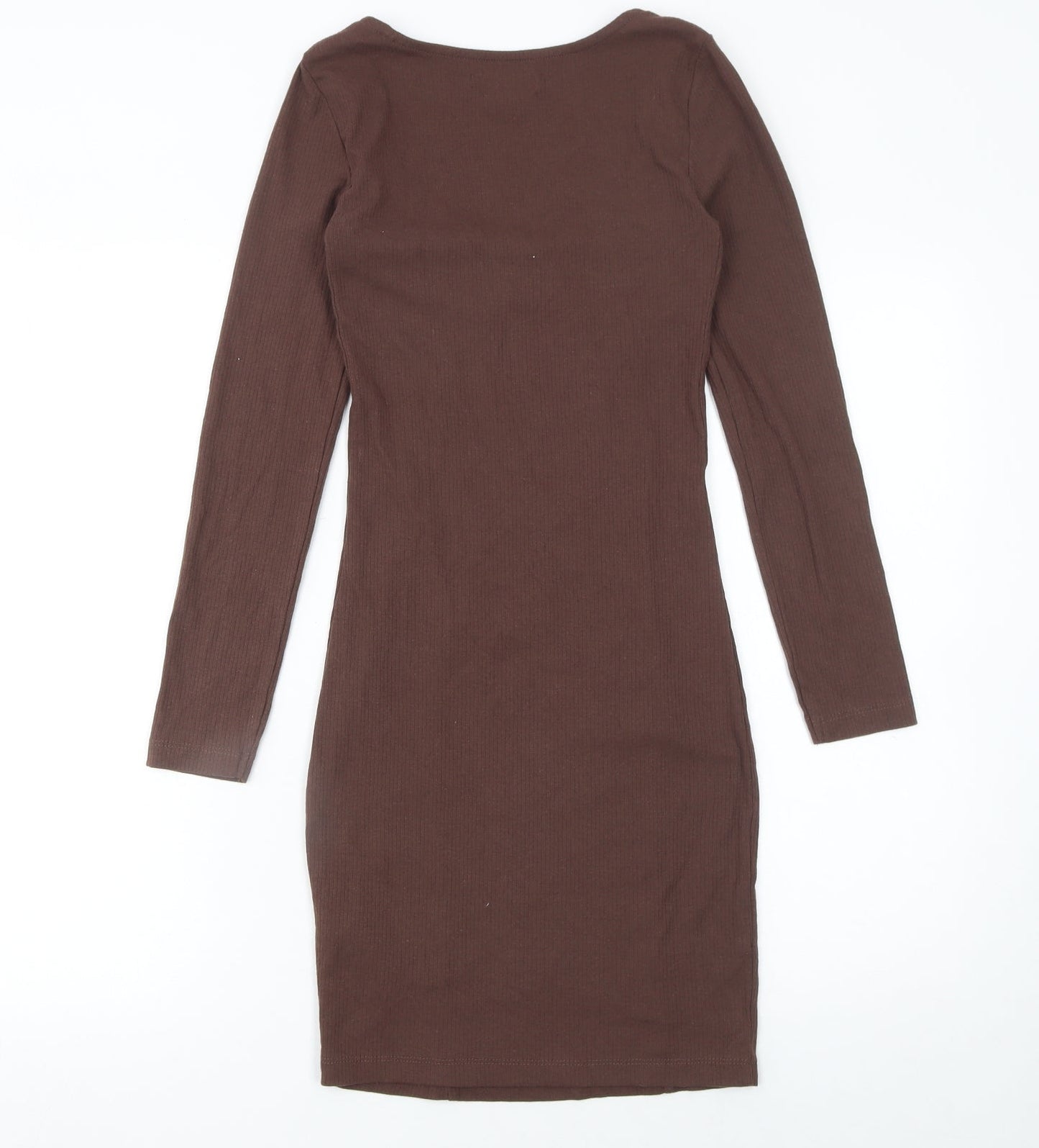 Brave Soul Women's Brown Long Sleeve Bodycon Jersey Dress XS