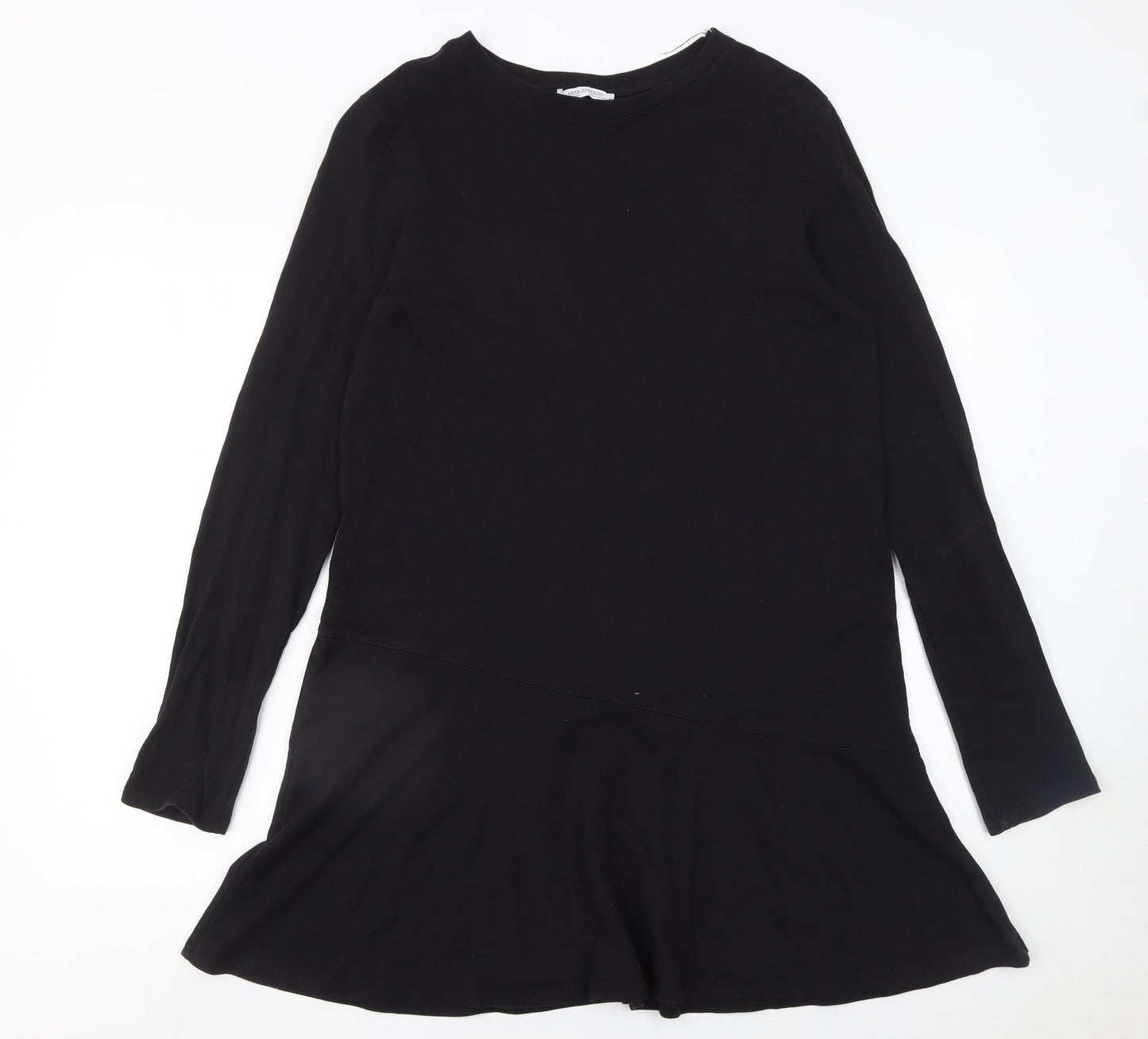 Zara Women Black Long Sleeve Cotton Shift Dress Size 12