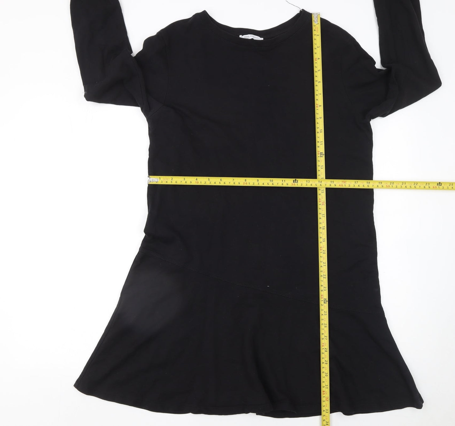 Zara Women Black Long Sleeve Cotton Shift Dress Size 12