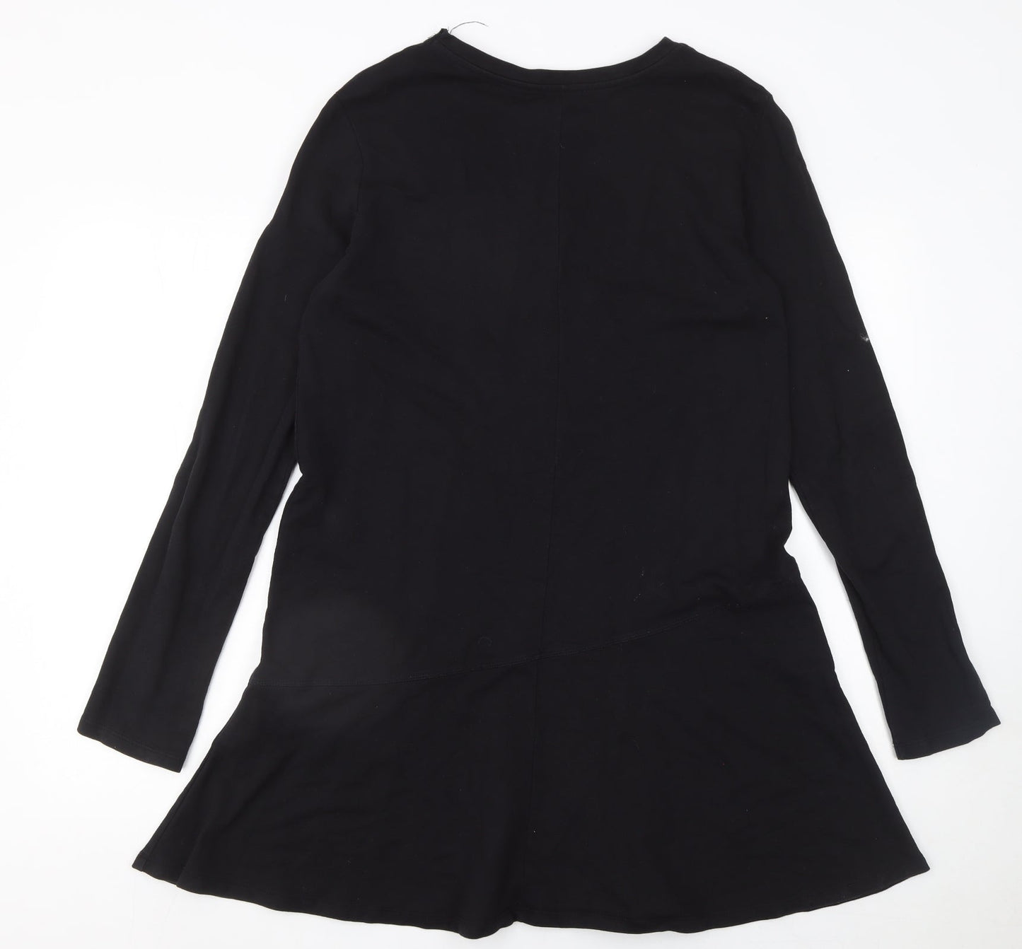 Zara Women Black Long Sleeve Cotton Shift Dress Size 12