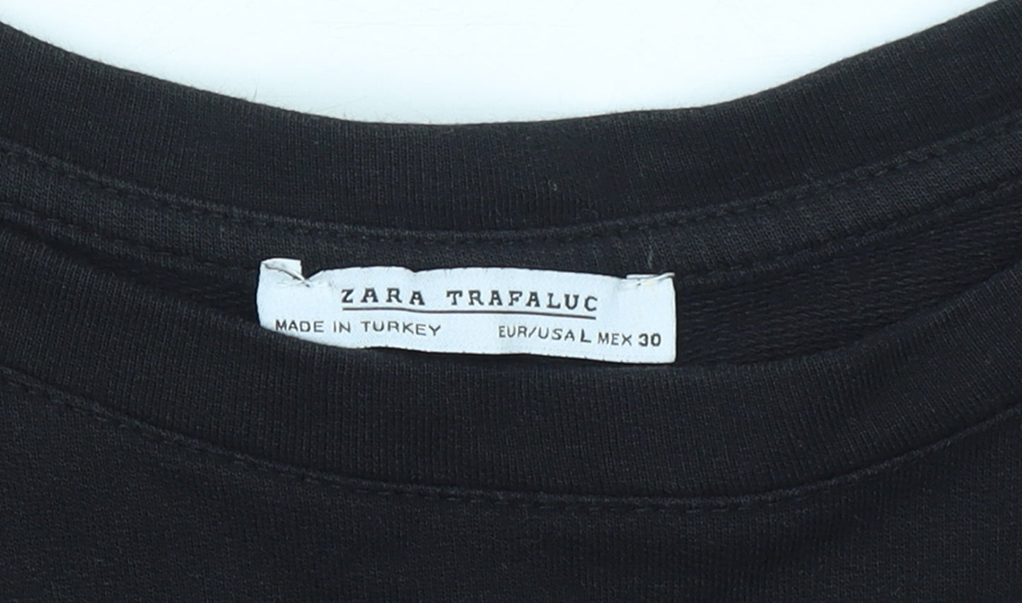 Zara Women Black Long Sleeve Cotton Shift Dress Size 12