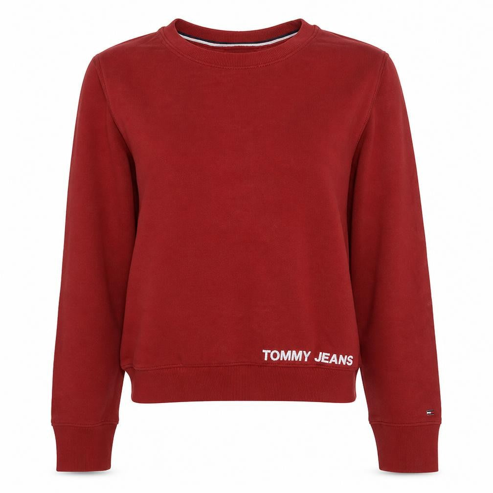 Tommy Jeans Womens Red Cotton Blend Crew Neck Pullover Sweatshirt Size M