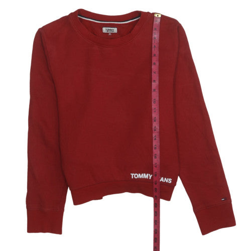 Tommy Jeans Womens Red Cotton Blend Crew Neck Pullover Sweatshirt Size M
