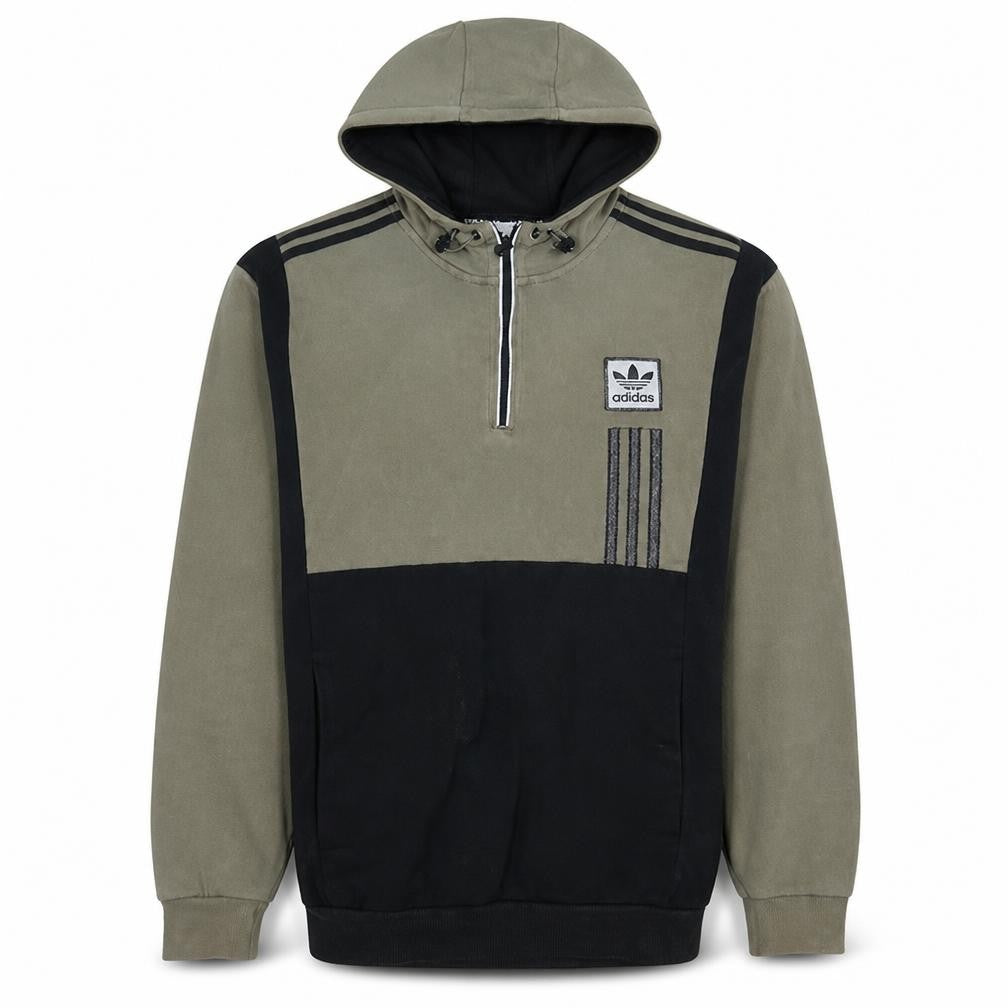 Adidas Mens Khaki Black Hoodie Size M 1/4 Zip Pullover Sweatshirt