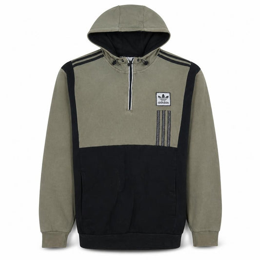 Adidas Mens Khaki Black Hoodie Size M 1/4 Zip Pullover Sweatshirt