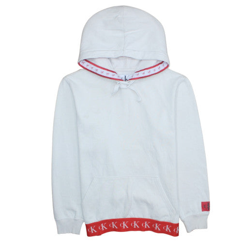 Calvin Klein Jeans Men's White Pullover Hoodie Size L Logo Trim